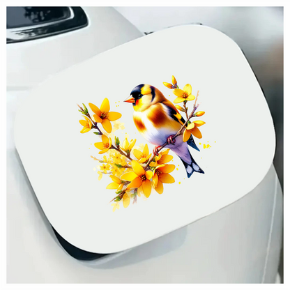 Yellow Goldfinch Bird With Yellow Flowers Vinyl Sticker Decal