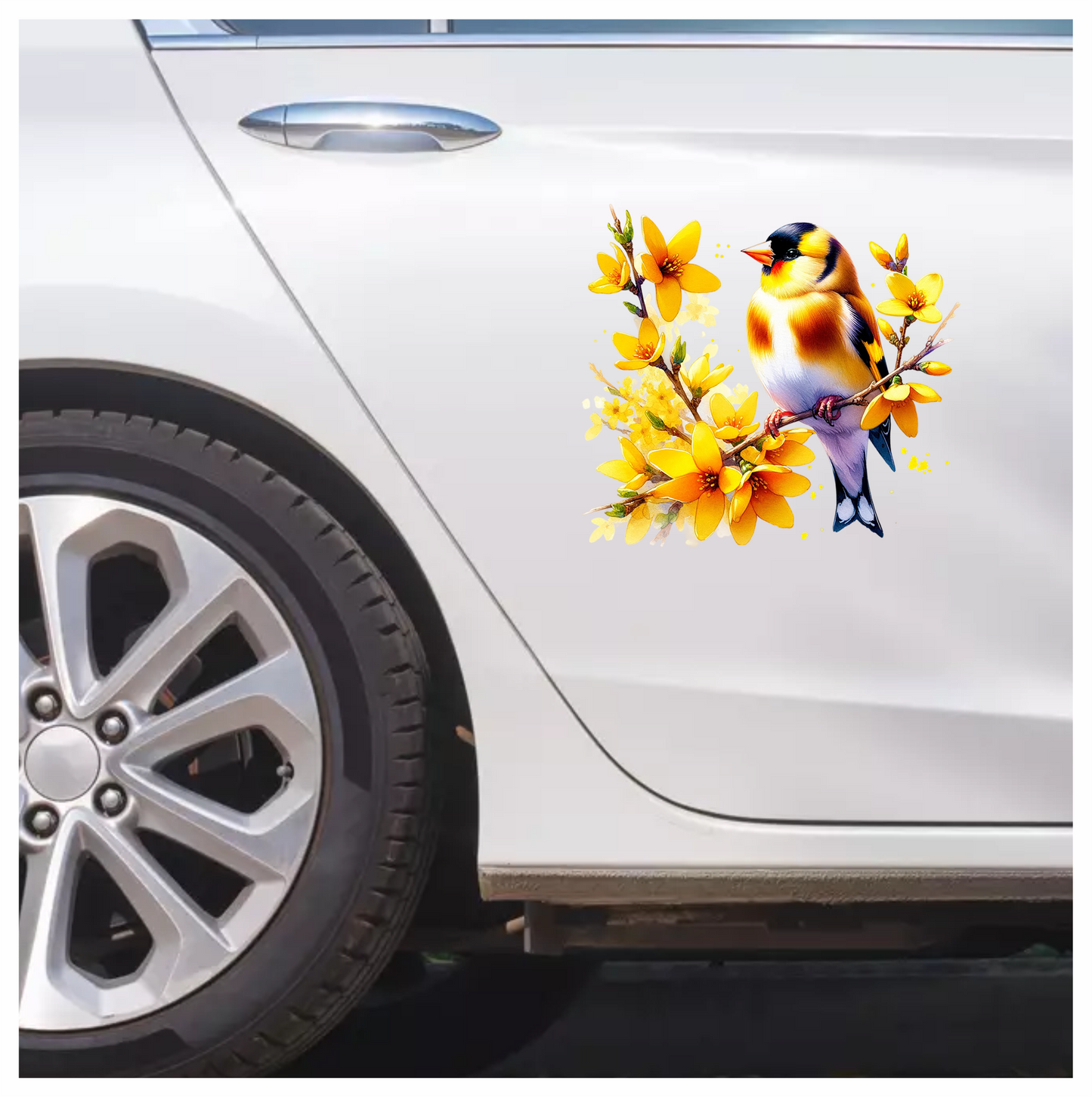 Yellow Goldfinch Bird With Yellow Flowers Vinyl Sticker Decal
