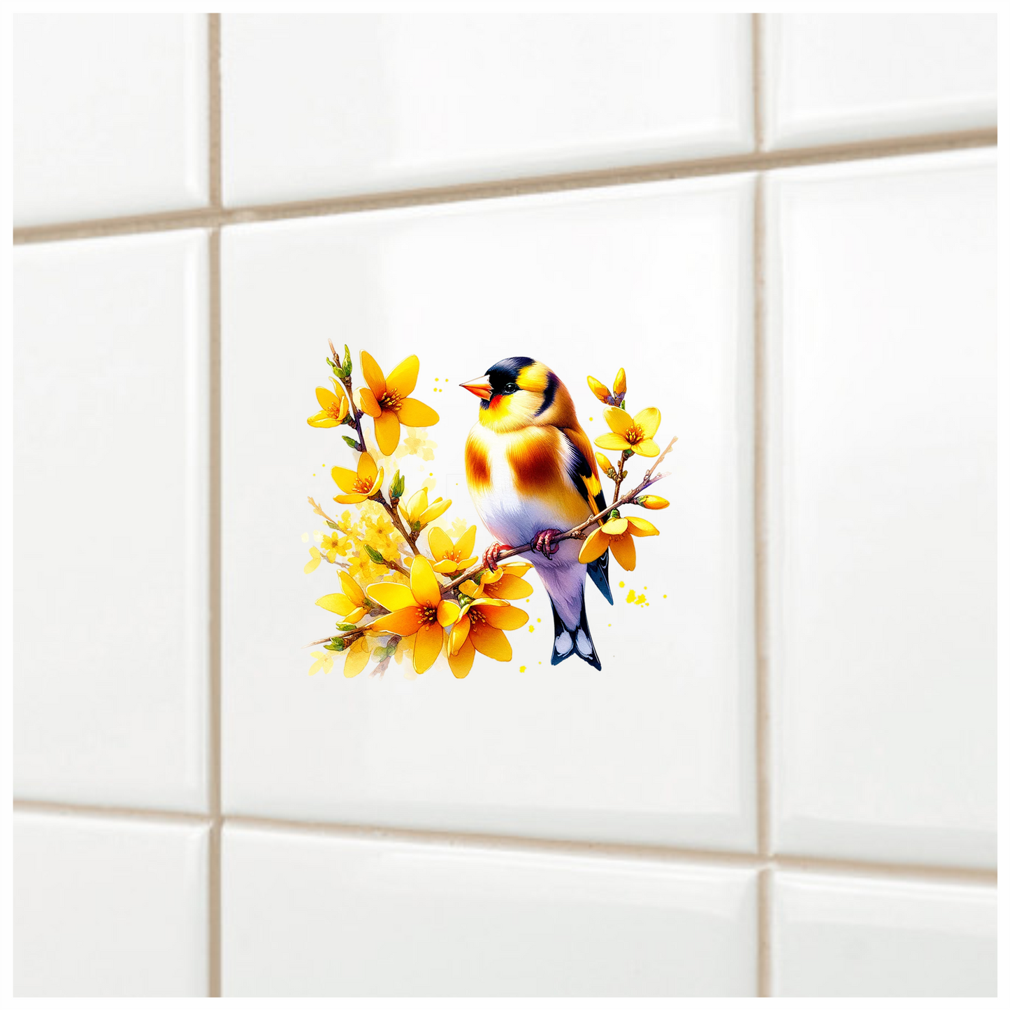 Yellow Goldfinch Bird With Yellow Flowers Vinyl Sticker Decal