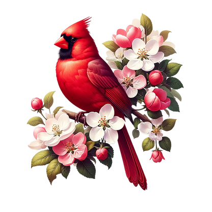 Red Cardinal Bird With Pink Flowers Vinyl Sticker Decal
