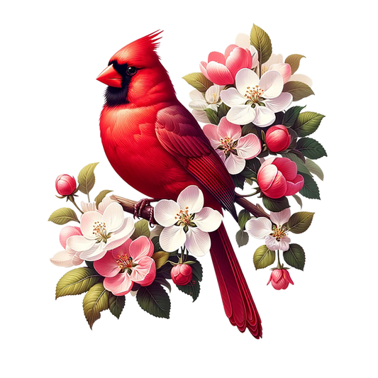 Red Cardinal Bird With Pink Flowers Vinyl Sticker Decal