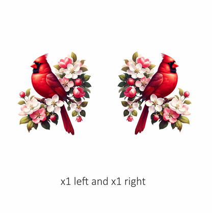 Red Cardinal Bird With Pink Flowers Vinyl Sticker Decal