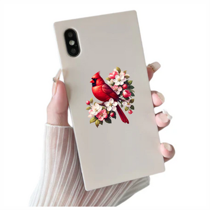 Red Cardinal Bird With Pink Flowers Vinyl Sticker Decal