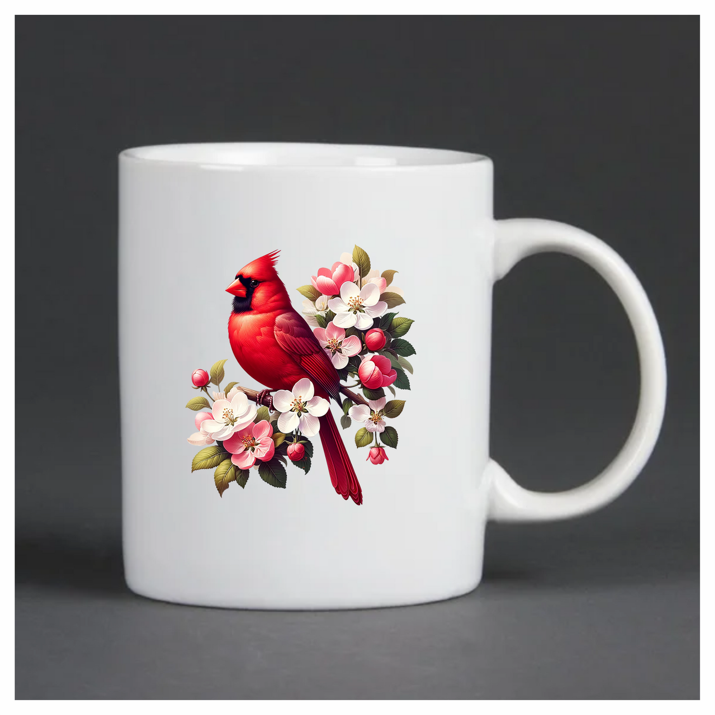 Red Cardinal Bird With Pink Flowers Vinyl Sticker Decal