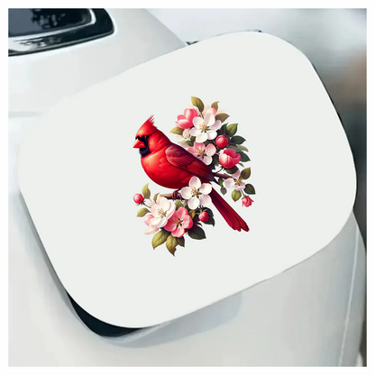 Red Cardinal Bird With Pink Flowers Vinyl Sticker Decal