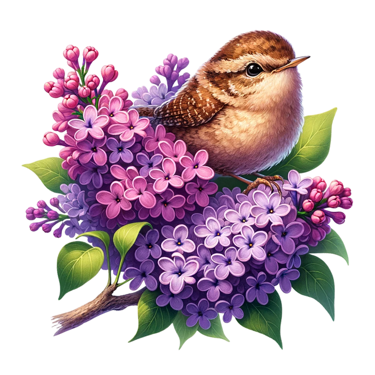 Brown Wren Bird With Purple Flowers Vinyl Sticker Decal