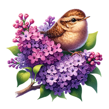 Brown Wren Bird With Purple Flowers Vinyl Sticker Decal