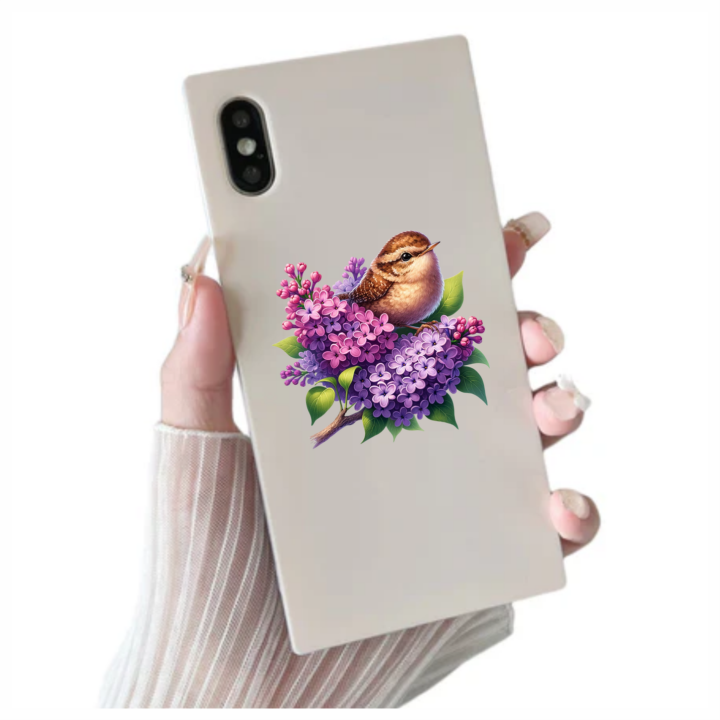 Brown Wren Bird With Purple Flowers Vinyl Sticker Decal