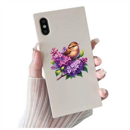 Brown Wren Bird With Purple Flowers Vinyl Sticker Decal