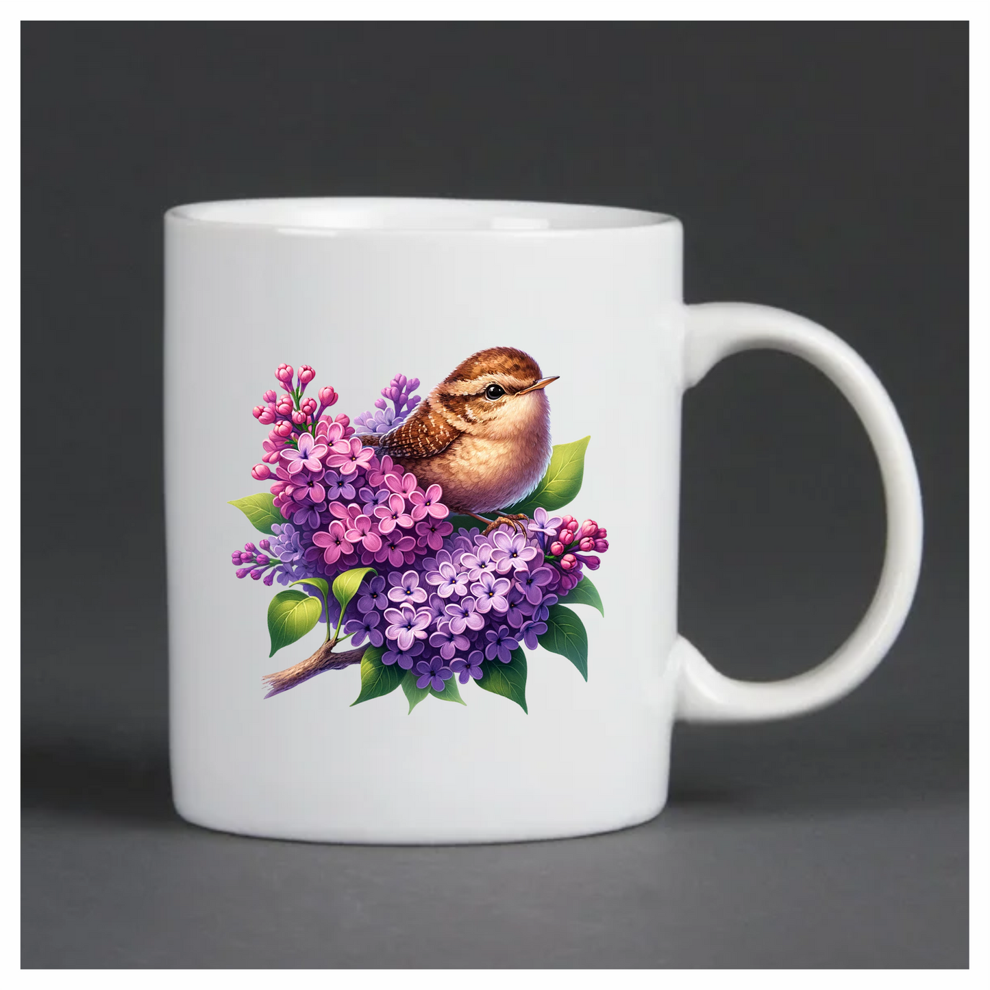 Brown Wren Bird With Purple Flowers Vinyl Sticker Decal