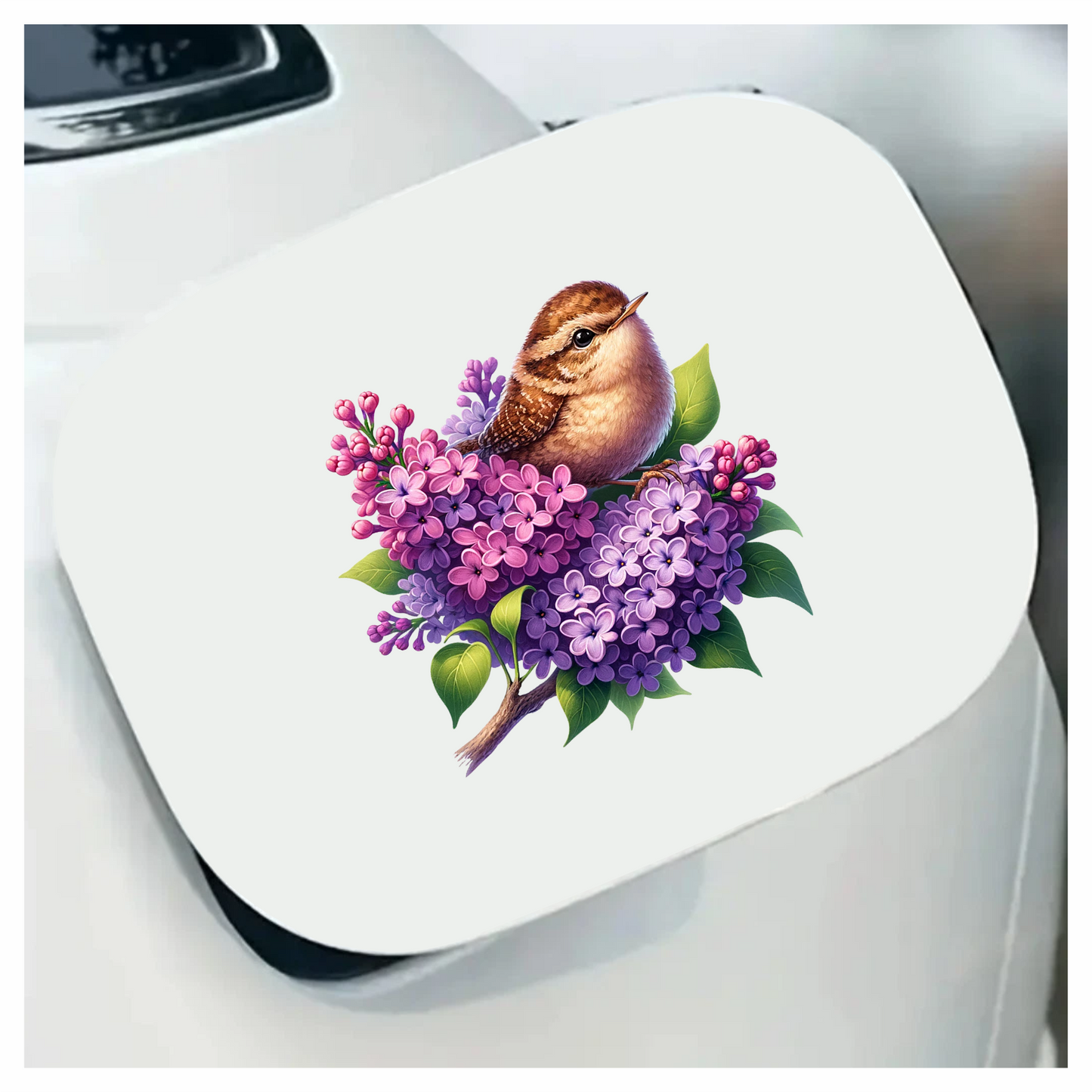 Brown Wren Bird With Purple Flowers Vinyl Sticker Decal