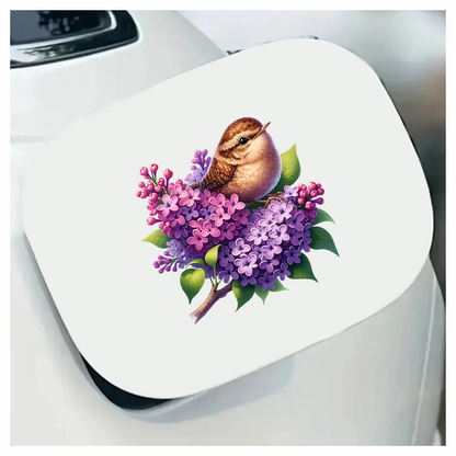 Brown Wren Bird With Purple Flowers Vinyl Sticker Decal