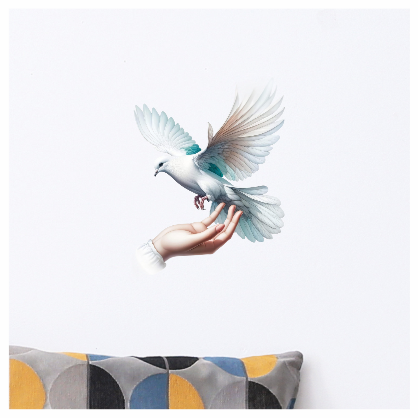 White Dove Bird On Human Hand Vinyl Sticker Decal