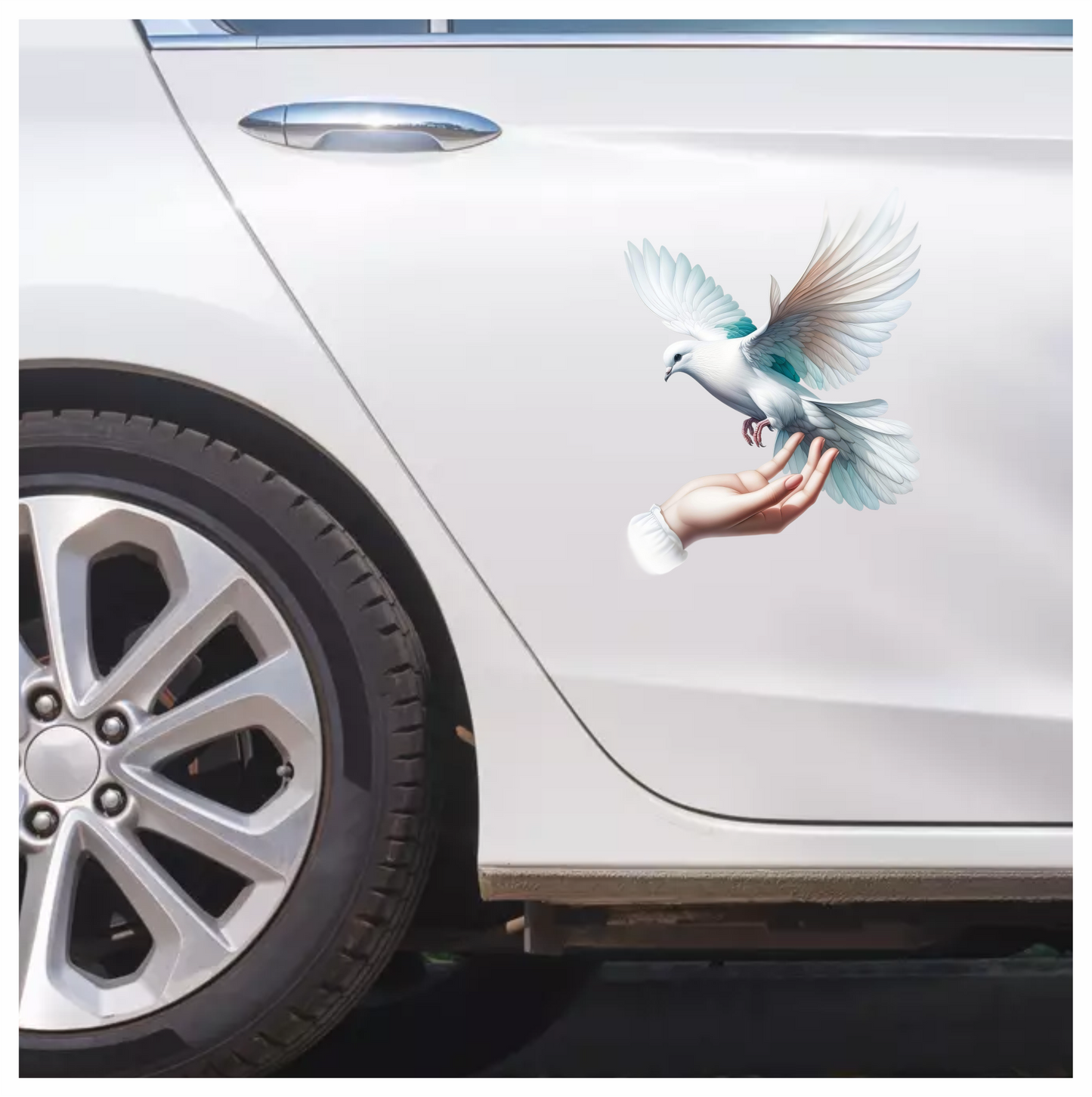 White Dove Bird On Human Hand Vinyl Sticker Decal