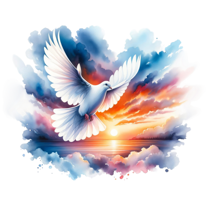 White Dove Bird Over Sunset Sky Vinyl Sticker Decal