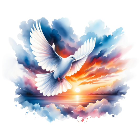 White Dove Bird Over Sunset Sky Vinyl Sticker Decal