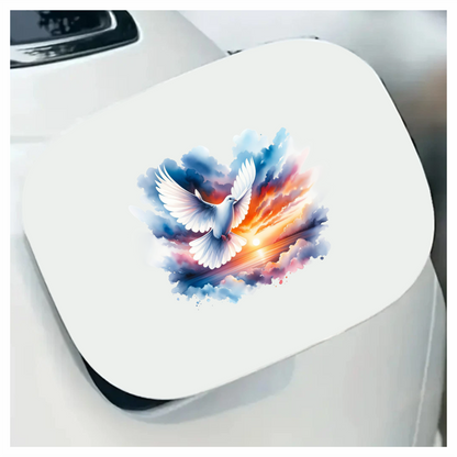 White Dove Bird Over Sunset Sky Vinyl Sticker Decal