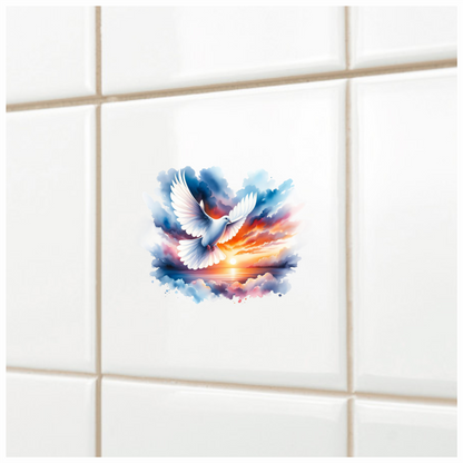 White Dove Bird Over Sunset Sky Vinyl Sticker Decal