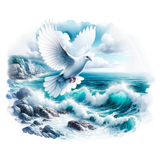 White Dove Bird Flying Over Ocean Vinyl Sticker Decal