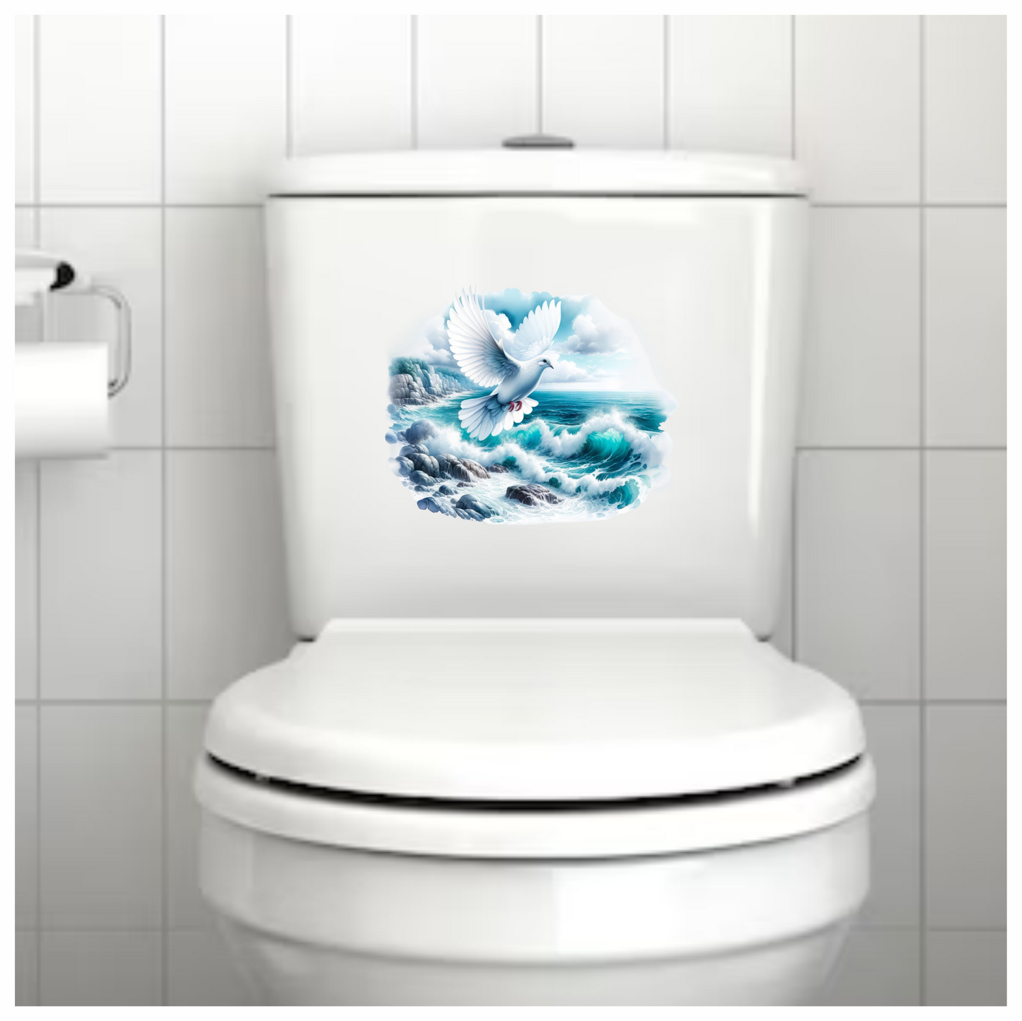 White Dove Bird Flying Over Ocean Vinyl Sticker Decal