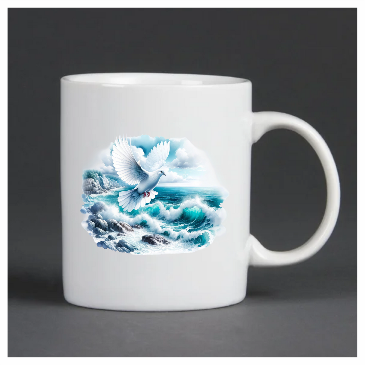 White Dove Bird Flying Over Ocean Vinyl Sticker Decal