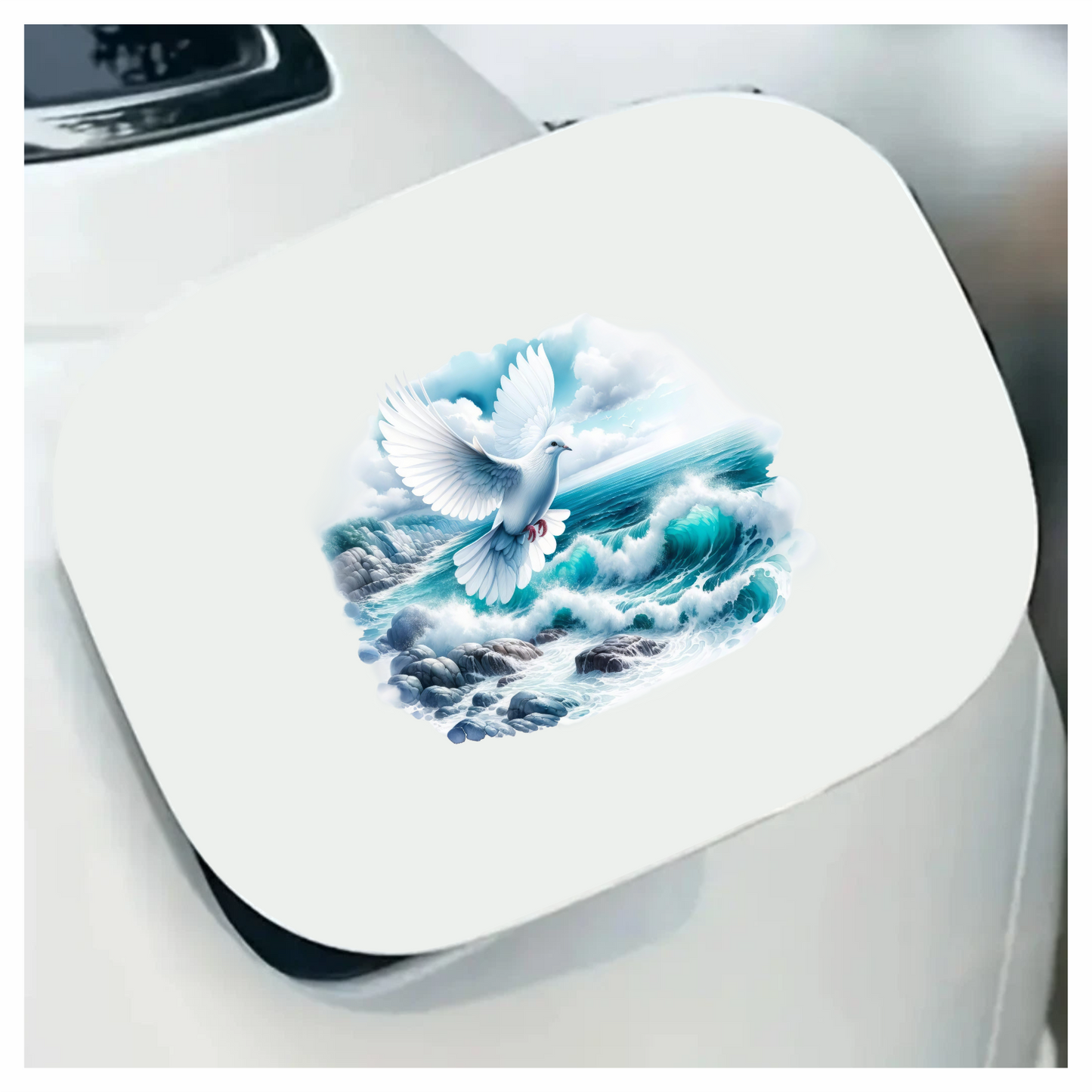 White Dove Bird Flying Over Ocean Vinyl Sticker Decal