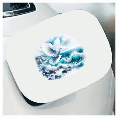 White Dove Bird Flying Over Ocean Vinyl Sticker Decal