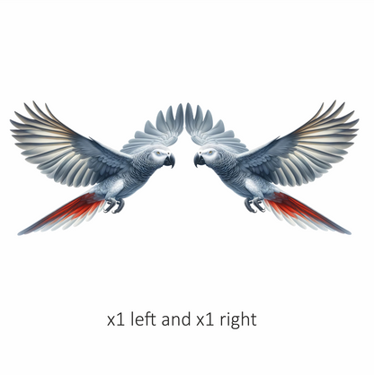 Grey Parrot Bird With Wide Wings Vinyl Sticker Decal