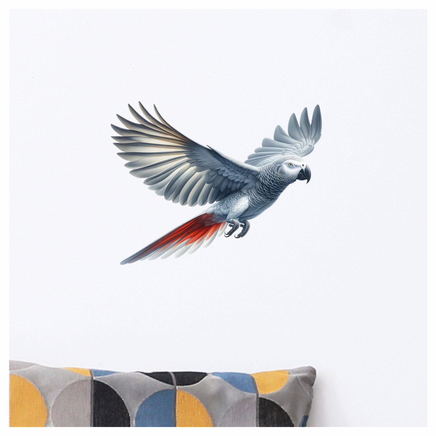 Grey Parrot Bird With Wide Wings Vinyl Sticker Decal