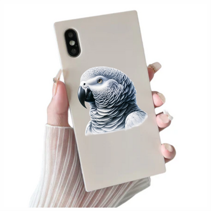 Grey Parrot Bird Head Close Up Vinyl Sticker Decal