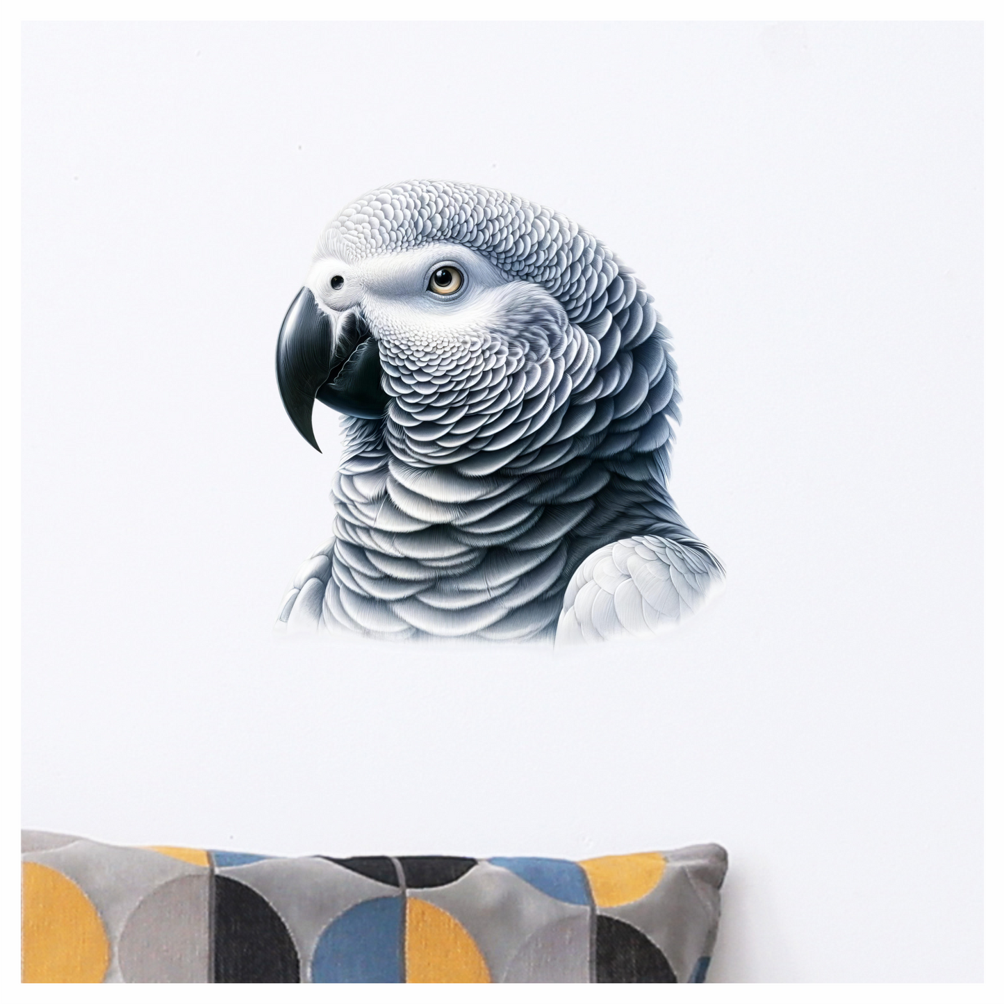 Grey Parrot Bird Head Close Up Vinyl Sticker Decal