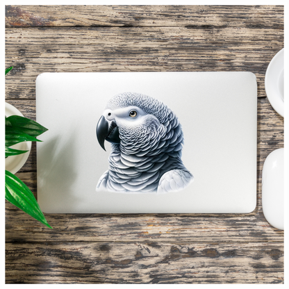 Grey Parrot Bird Head Close Up Vinyl Sticker Decal