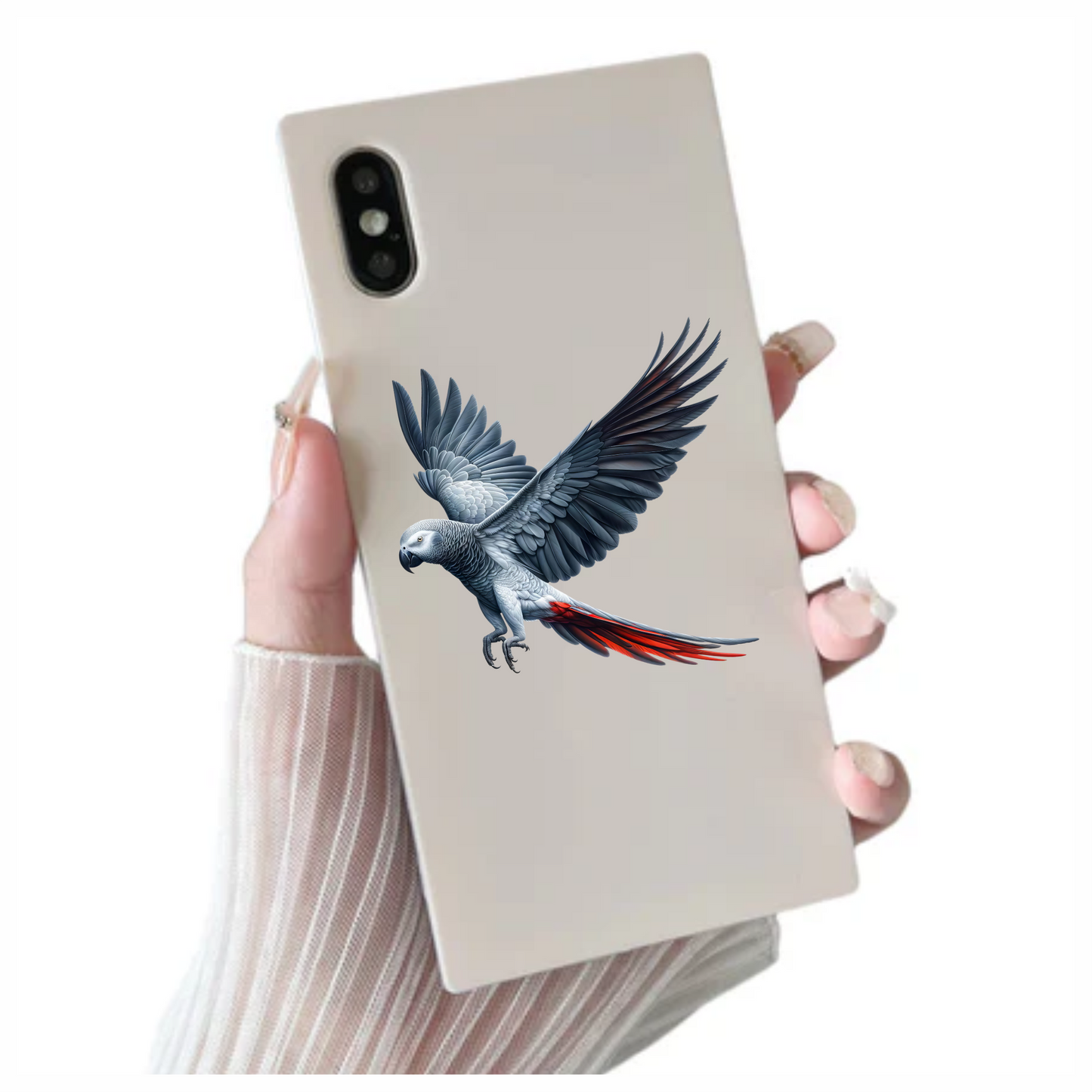 Grey Parrot Bird With Red Tail Vinyl Sticker Decal