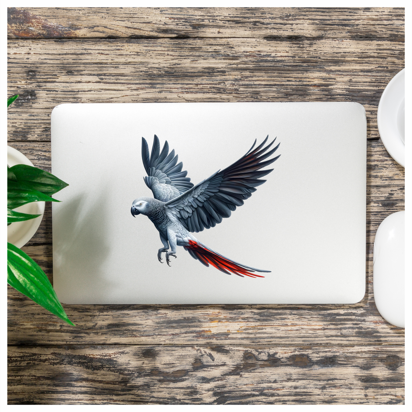 Grey Parrot Bird With Red Tail Vinyl Sticker Decal