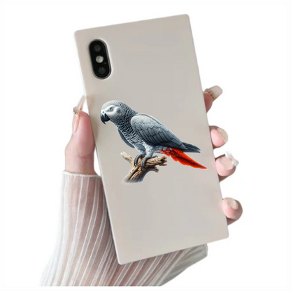 Grey Parrot Bird With Red Feathers Vinyl Sticker Decal