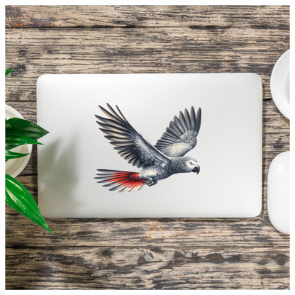 Grey Parrot Bird Flying With Wings Vinyl Sticker Decal