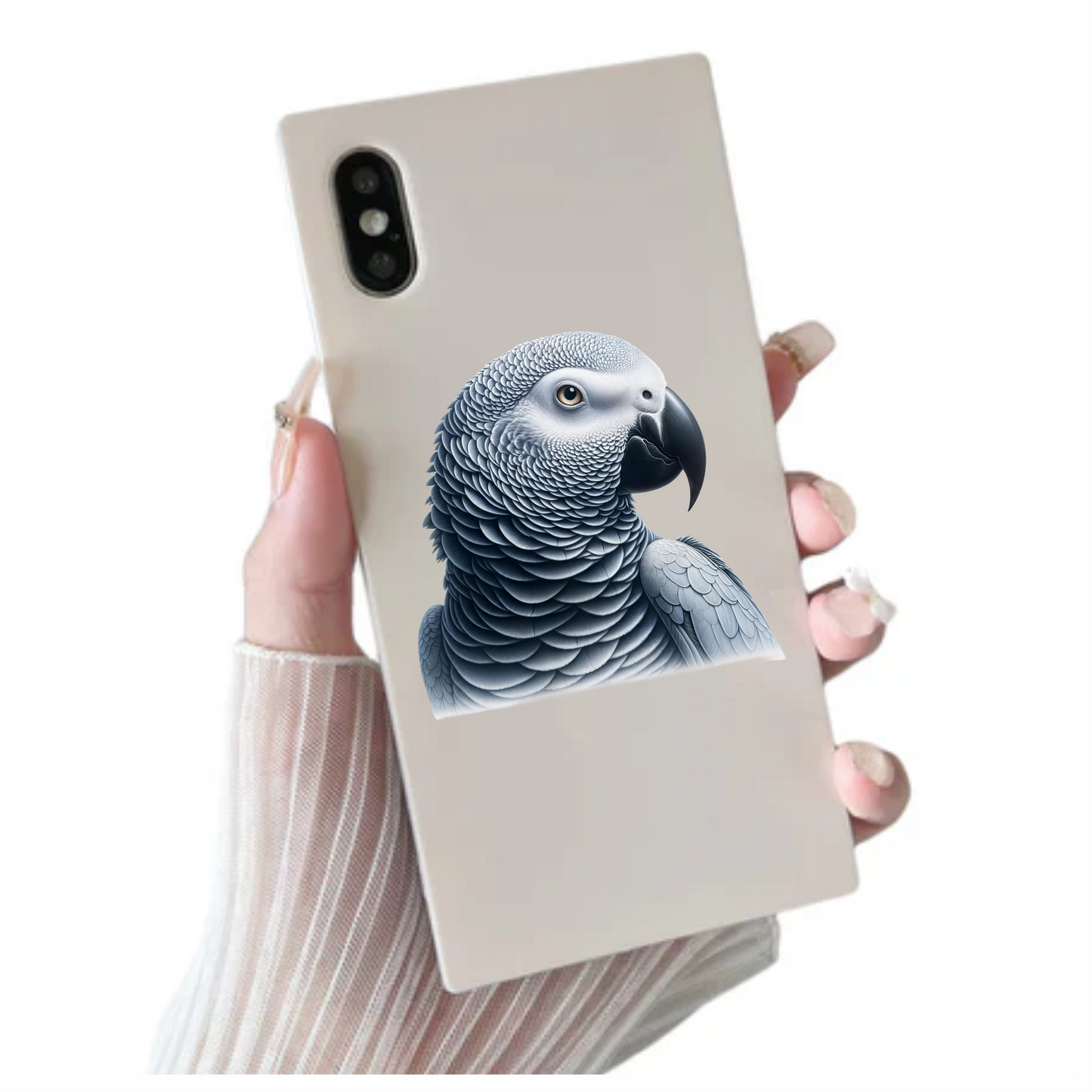 Grey Parrot Bird Head Close Up Vinyl Sticker Decal