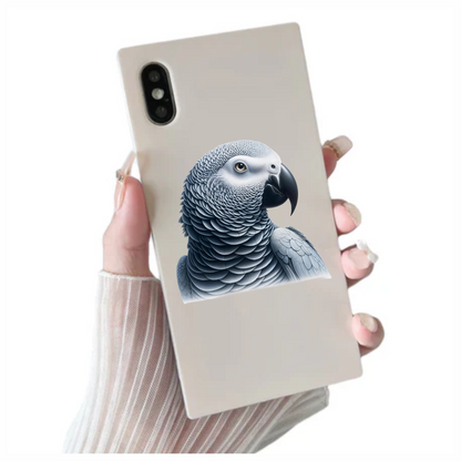 Grey Parrot Bird Head Close Up Vinyl Sticker Decal