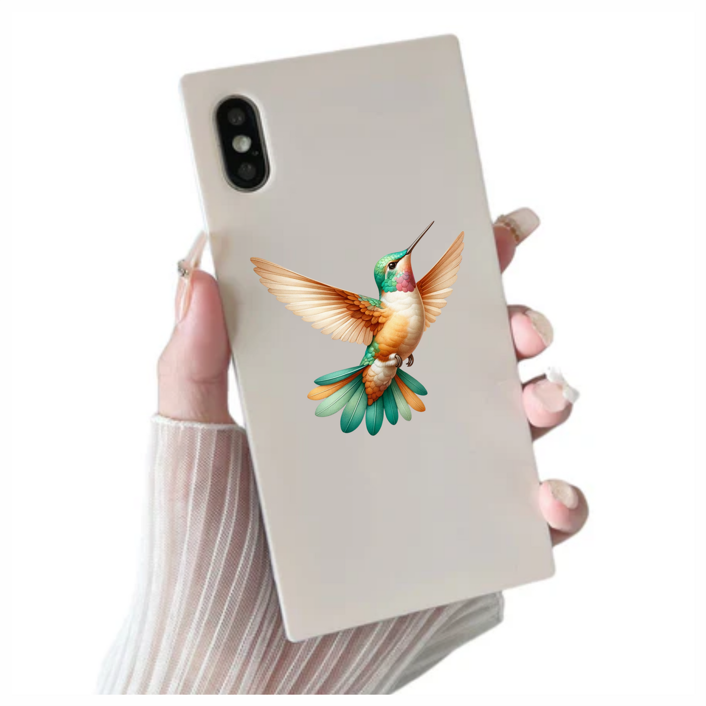 Orange Hummingbird Bird Flying With Wings Vinyl Sticker Decal