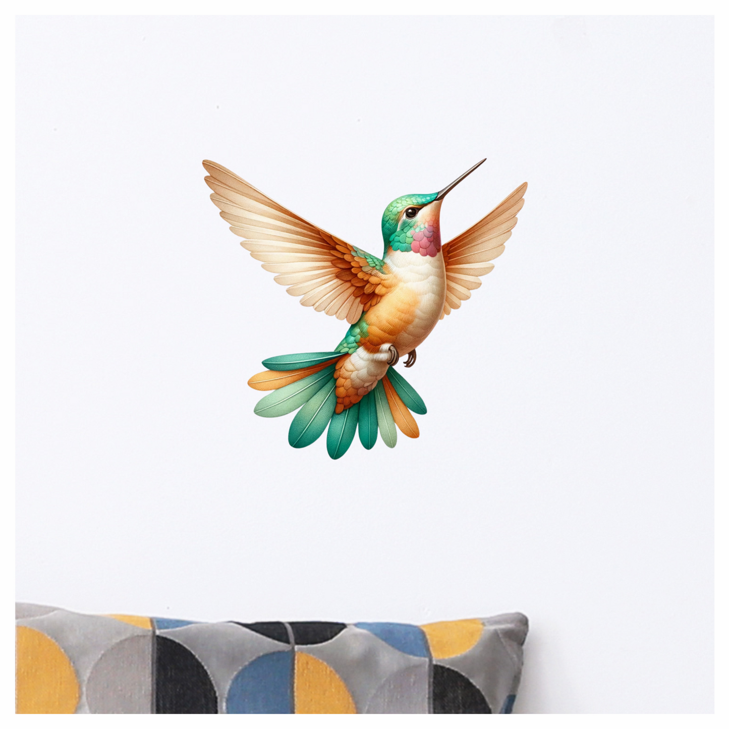 Orange Hummingbird Bird Flying With Wings Vinyl Sticker Decal