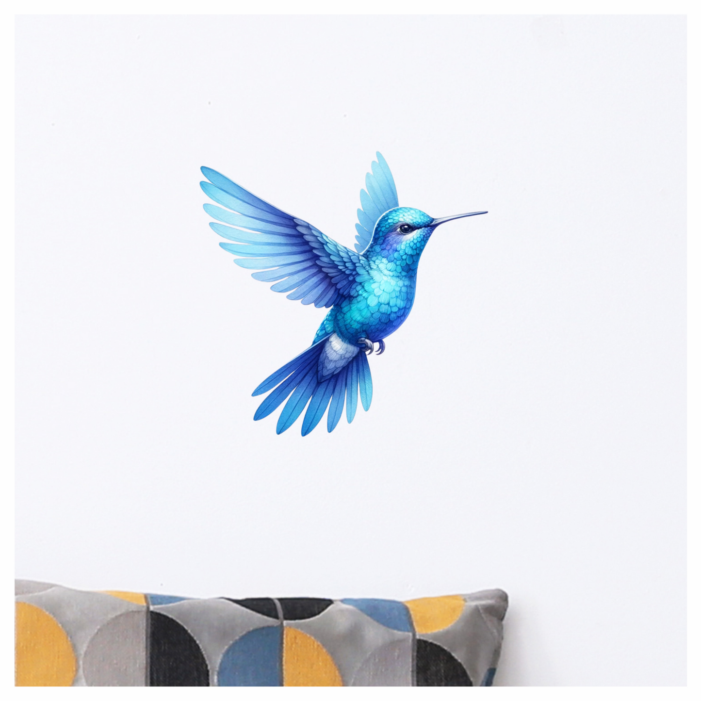 Blue Hummingbird Bird Flying With Wings Vinyl Sticker Decal
