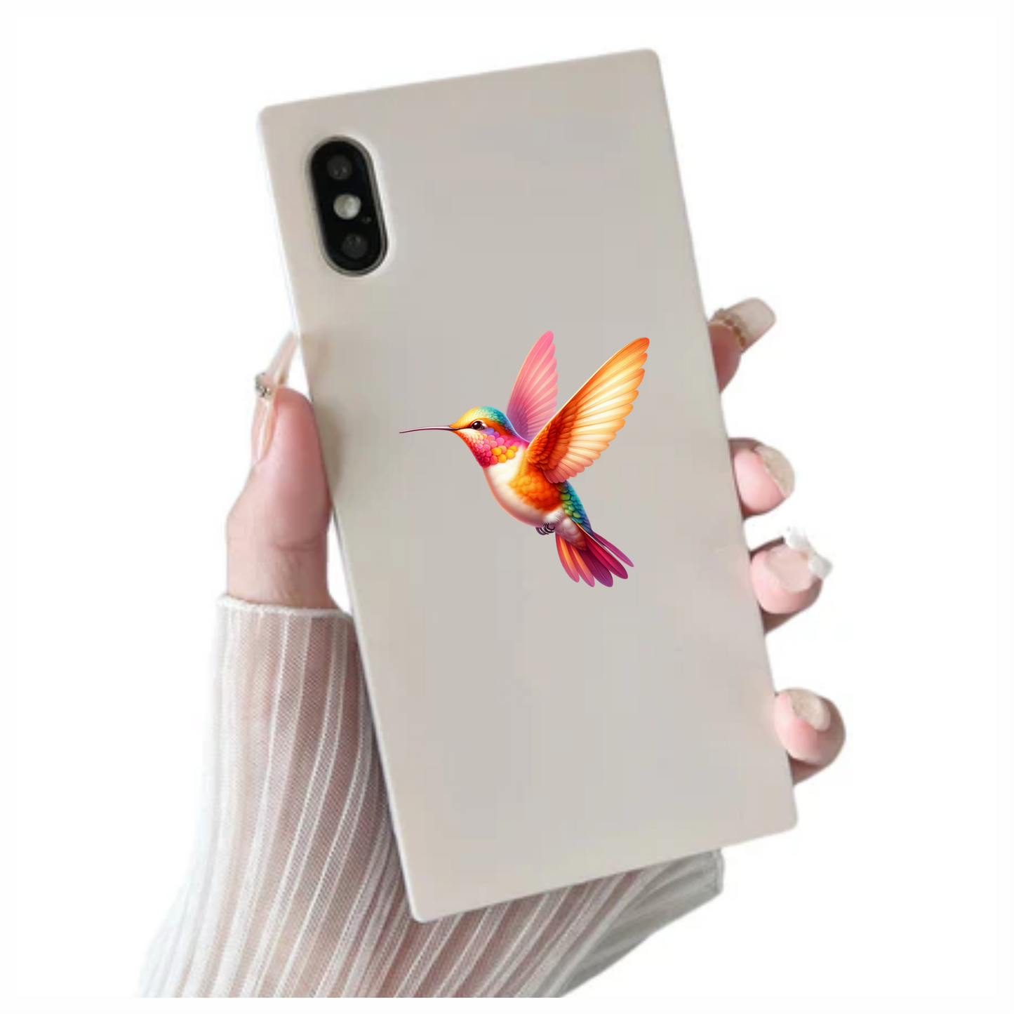 Orange Hummingbird Bird Flying With Wings Vinyl Sticker Decal