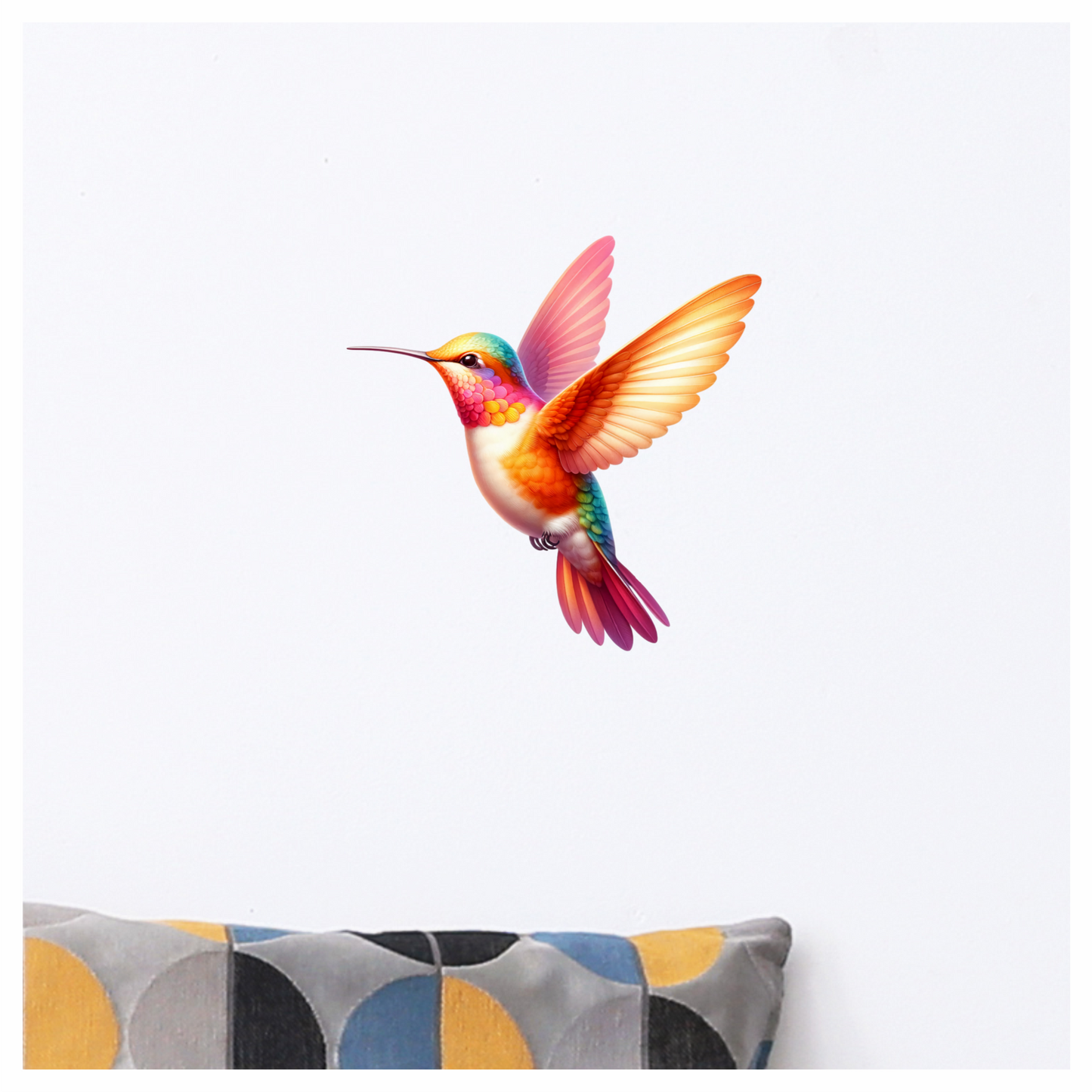 Orange Hummingbird Bird Flying With Wings Vinyl Sticker Decal