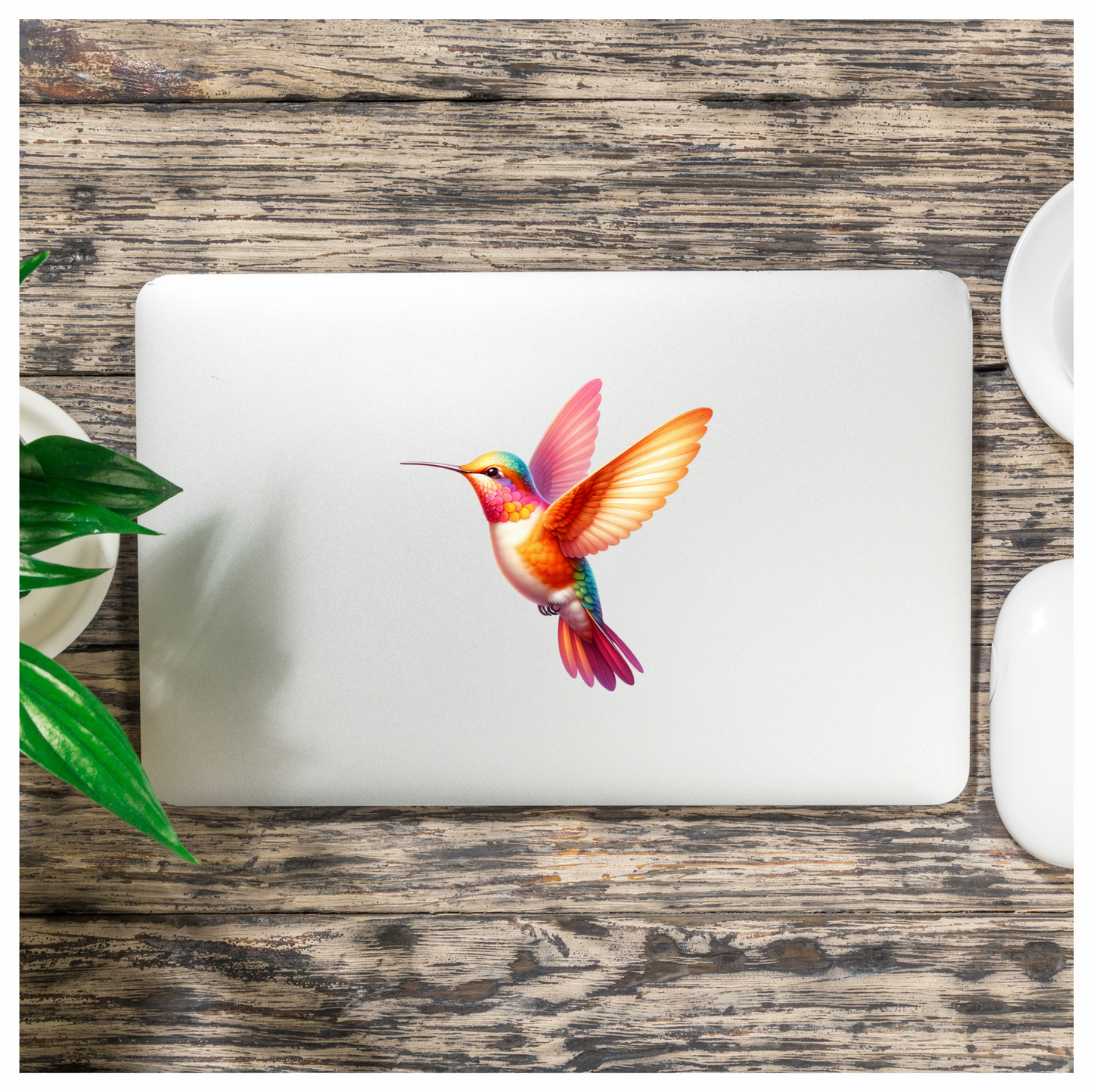 Orange Hummingbird Bird Flying With Wings Vinyl Sticker Decal