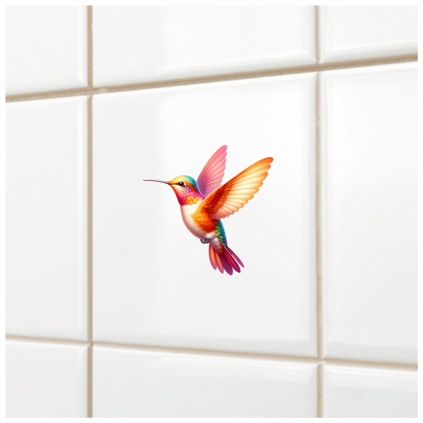 Orange Hummingbird Bird Flying With Wings Vinyl Sticker Decal