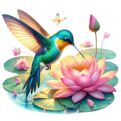 Green Hummingbird Bird Drinking From Flower Vinyl Sticker Decal