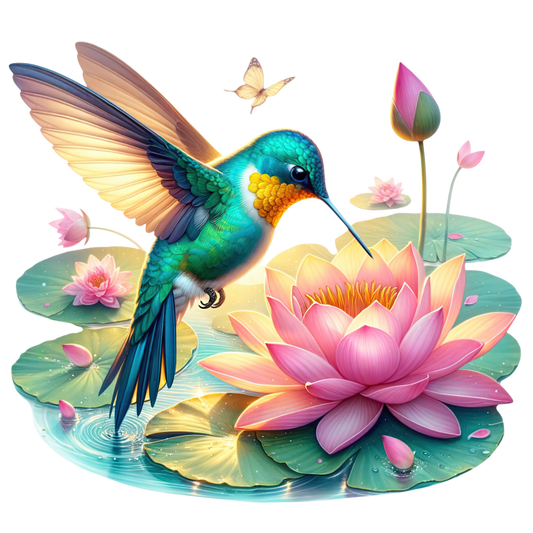 Green Hummingbird Bird Drinking From Flower Vinyl Sticker Decal