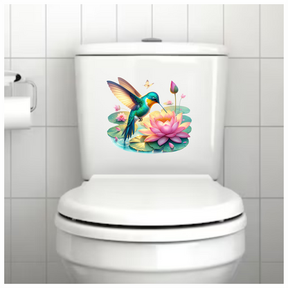 Green Hummingbird Bird Drinking From Flower Vinyl Sticker Decal