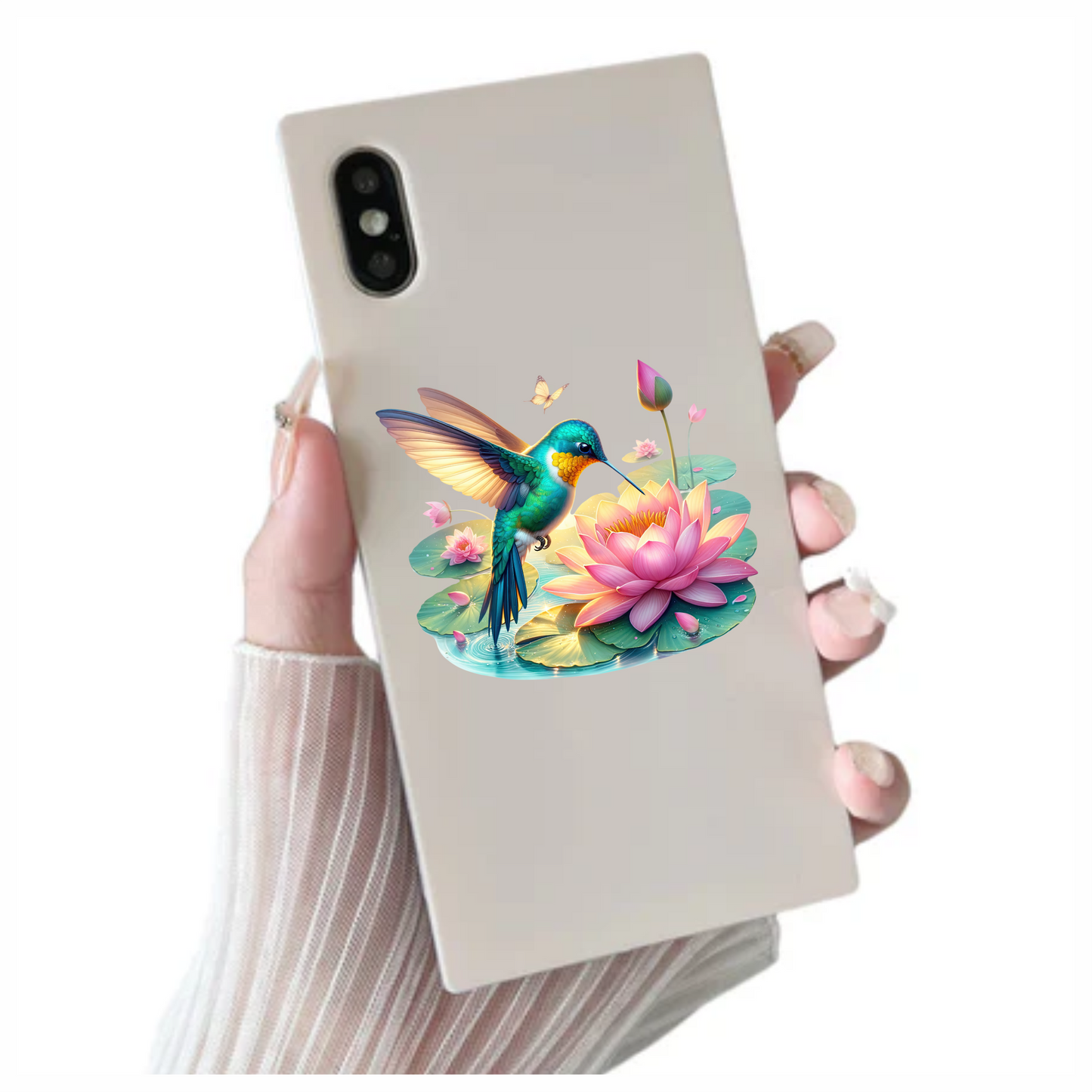 Green Hummingbird Bird Drinking From Flower Vinyl Sticker Decal