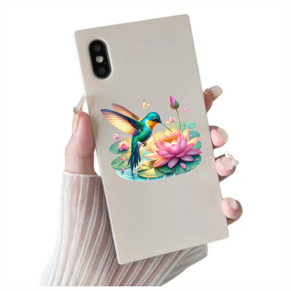 Green Hummingbird Bird Drinking From Flower Vinyl Sticker Decal